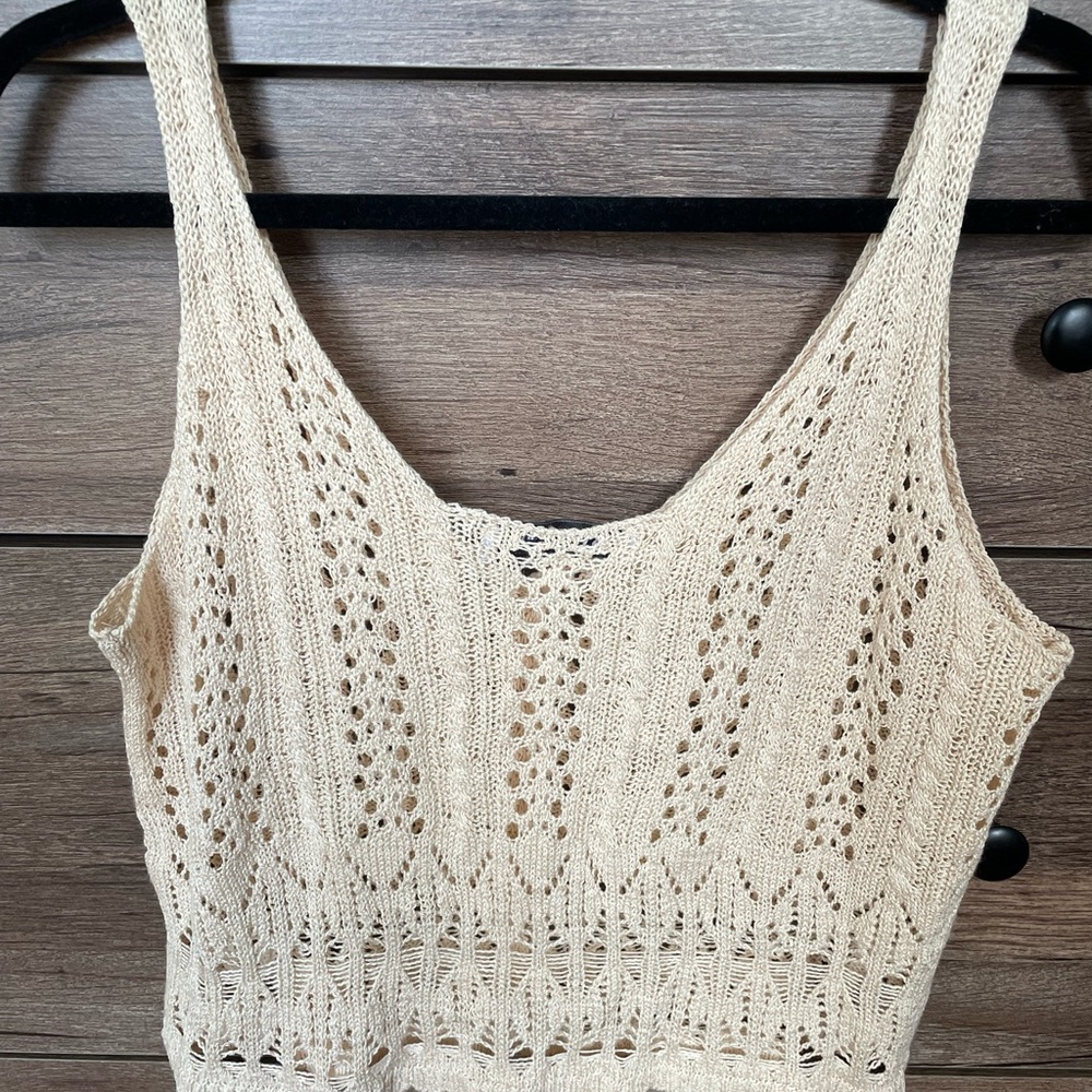 Zara Cream Cropped Button Knit Tank Top - Picture 4 of 5